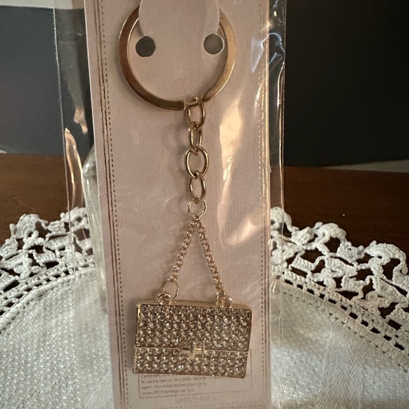 Gold Keychain with Rhinestone Purse Charm - Picture 1 of 4